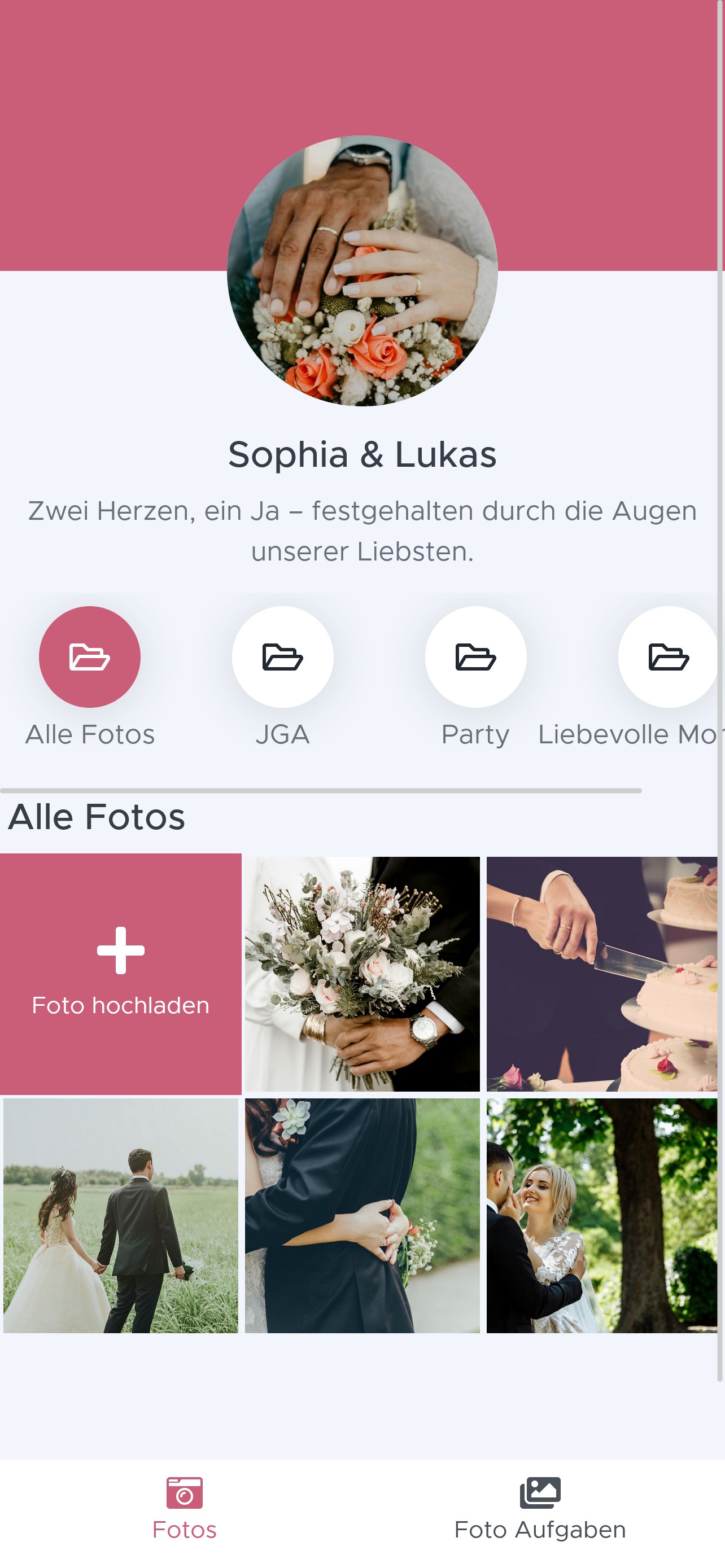 EventSigns Event mit Fotokategorien und Upload-Funktion